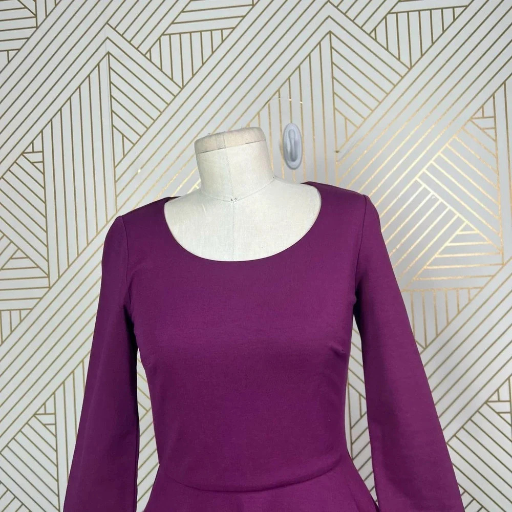 Boden Irene Fit & Flare 3/4 Sleeve Cotton Dress in Purple Size US 2R - Picture 4 of 12
